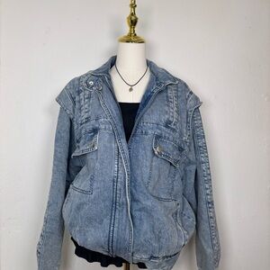 forever 21‎ insulated zipper lined jean trucker distressed denim jacket